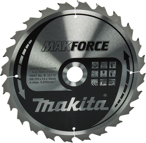 Makita Zubehör Kreissägeblatt Holz | Makforce 270x30x2,6 24t 20g - b-32172 - b-32172