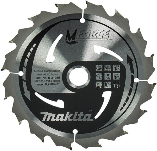 Makita Zubehör Kreissägeblatt | Holz | mforce | 165x20x2,0 16t15g - b-31930