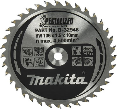 Makita Zubehör Kreissägeblatt Holz spezialisiert 136x10x1,5 36t 18g - B-32948