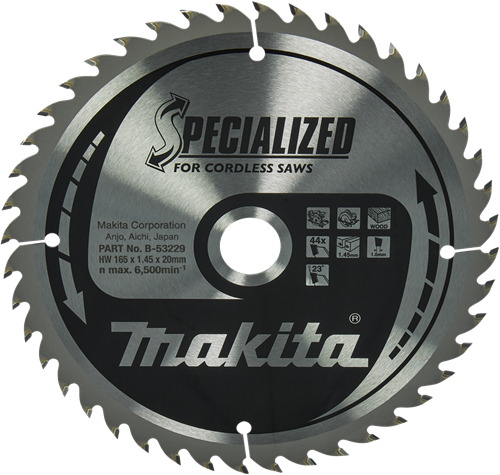 Makita Zubehör Kreissägeblatt Holz | Spezialisiert 165x20x1,45 44t 23g - B-53229 B-53229