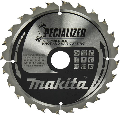 Makita Zubehör Kreissägeblatt | Holz | Spitze 190x30x2,0 24t 23g - b-33118