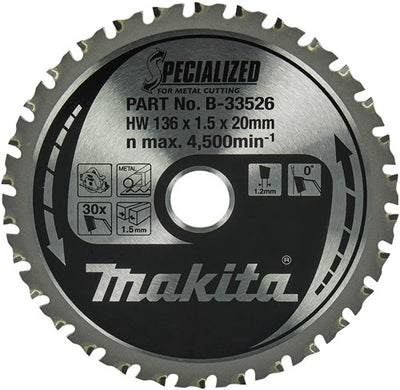 Zubehör für Makita-Kreissägeblatt, Spezialstahl, 136 x 20 x 1,5, 30 Zähne – B-33526