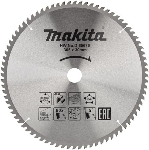Makita Zubehör D-65676 Kappsägeblatt | verschiedene Materialien | 305x30x2,8 | 80t | 5g - d-65676