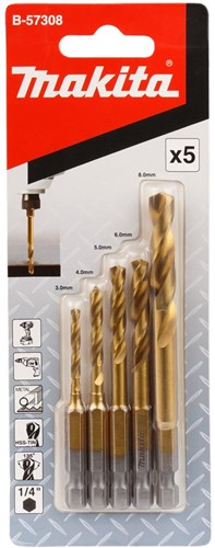 Makita Zubehör Metallbohrer-Set HSS-Zinn 5-teilig – B-57308