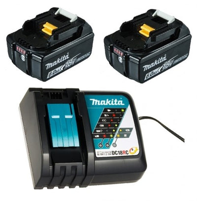 Makita Zubehör Power-Source-Kit 199480-6 – 2x Akku BL1860B 18 V 6,0 Ah mit Batterieanzeige + Ladegerät DC18RC – 199480-6