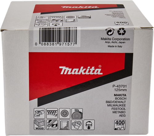 Zubehör für Makita-Schleifscheibe 125 mm K400 mit rotem Klettverschluss – P-43701 – P-43701
