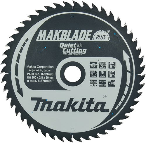 Makita Zubehör Tischkreissägeblatt | Holz | q c 260x30x2,8 48t 20g - b-33495