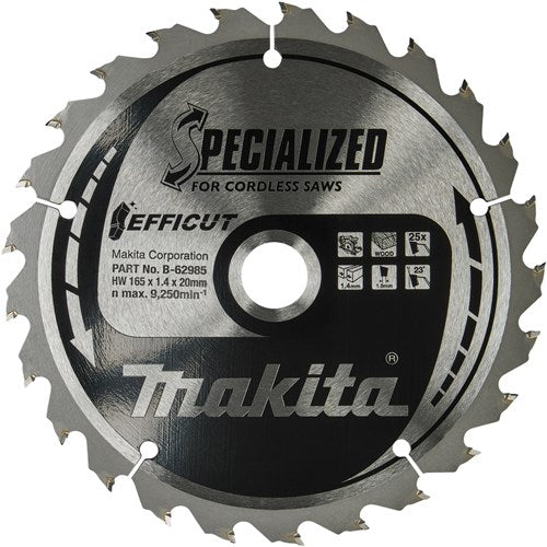 Makita Zubehör Doppelpack Kreissägeblätter Holz | Wirkung 165x20x1,4 25t 23g - b-62985-2