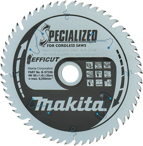 Makita Zubehör Doppelpack Kreissägeblatt Holz Efficut 165x20x1,45 56t 23g – B-57336-2