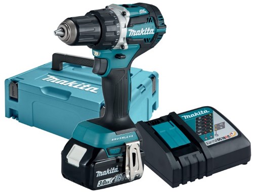 Makita ddf484rf1j 18-V-Bohrschrauber, bürstenloser 3,0-Ah-Akku (1 Stück), Schnellladegerät, Mbox