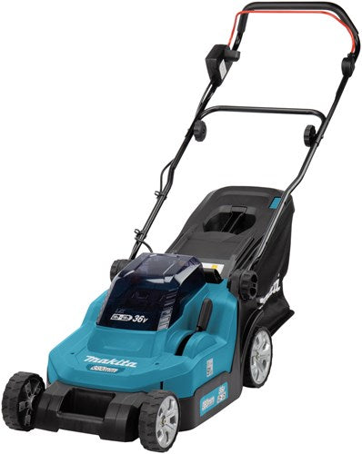 Makita dlm382cm2 2x18 V Rasenmäher 38 cm 4,0 Ah Akku (2 Stück), Duo-Ladegerät (DC18SH), im Karton – dlm382cm2
