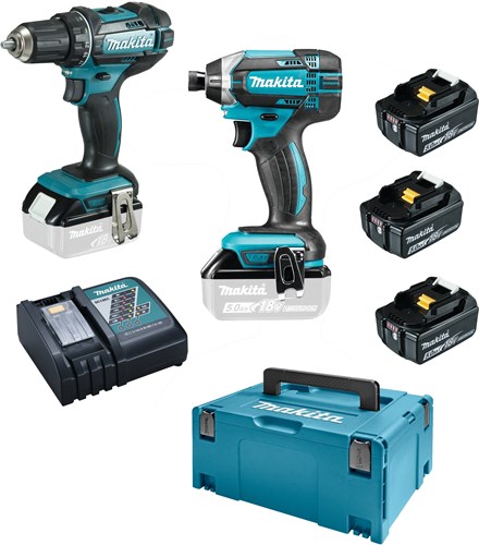 Makita dlx2127tj1 Kombinationsset – ddf482 18 V Bohr-/Schraubendreher + dtd152 Schlagschrauber 5,0 Ah Akku (3 Stück), Schnellladegerät, Mbox