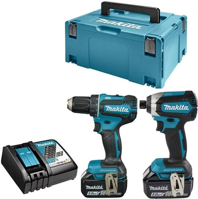 Kombinationsset „Makita dlx2289tj“ – ddf485 18 V Bohrmaschine und Schraubendreher + dtd153 Akku-Schlagschrauber mit 5,0-Ah-Batterien