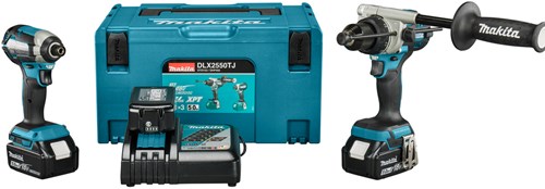 Makita dlx2550tj 18 V Kombinationsset DHP492 (Schlag) Bohrmaschine/Schraubendreher + dtd153 Schlagschrauber (3x 5,0 Ah Akku und Ladegerät) in Mbox – dlx2550tj