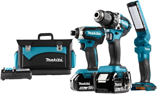 Makita DLX3090T 18V 5,0Ah Kombi-Set Akku-Bohrschrauber DDF484 und Schlagschrauber DTD153 + Lampe DML801