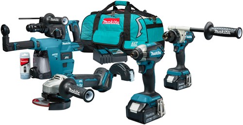 Makita dlx4194tx1 Kombinationsset – ddf492 Akku-Bohrschrauber/Schraubendreher + dtd153 18 V Schlagschrauber + dga504 18 V Winkelschleifer + Hebr243 18 V Kombihammer | inkl. 2x 5,0 Ah Akku und Ladegerät