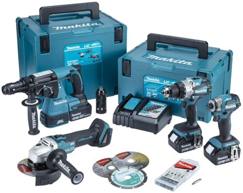 Makita dlx4195jx1 Kombi-Set | dhp489 + dtd173 +MR243 + dga504 | inkl. Batterien und Ladegerät in M-Box – dlx4195jx1