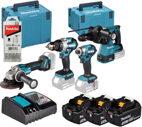 Makita dlx4196jx1 Kombi-Set | ddf489 + dtd173 + redactie243 + dga504 | inkl. Batterien und Ladegerät in M-Box – dlx4196jx1