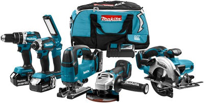 Makita dlx6082t Combo-Set 18 V Li-Ion mit 3 x 5,0 Ah-Akkus – für (Schlag-)Bohrmaschinen, (Schlag-)Schrauben, Sägen und Schleifen – dlx6082t