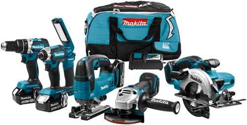 Makita dlx6082t Combo-Set 18 V Li-Ion mit 3 x 5,0 Ah-Akkus – für (Schlag-)Bohrmaschinen, (Schlag-)Schrauben, Sägen und Schleifen – dlx6082t
