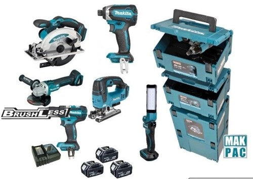 Makita dlx8100j | Kombiset 18V | ddf484 + dtd153 + dga504 + dhs660 + djv182 | inkl. Akkus und Ladegerät DLX8100J