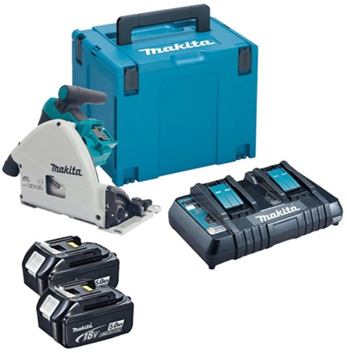 Makita DSP600PT2J Akku-Tauchsäge LXT 2x18V | 2x5,0-Ah-Batterien und Duo-Ladegerät