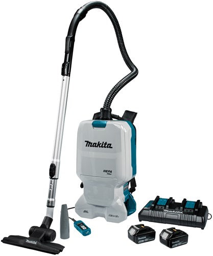 Makita dvc660pt2 2x18 V Rucksackstaubsauger zum Reinigen 5,0 Ah Akku (2 Stück), Duo-Schnellladegerät, im Karton – dvc660pt2