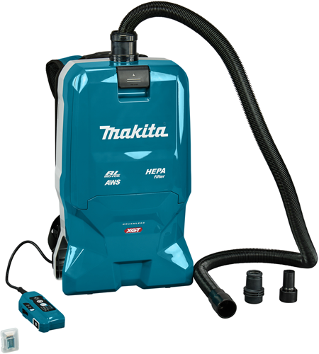 Makita vc012gz01 Rucksackstaubsauger | ohne Akkus und Ladegerät | mit Verbindung. 3 Adapter und AWS-Sender | im Karton - vc012gz01