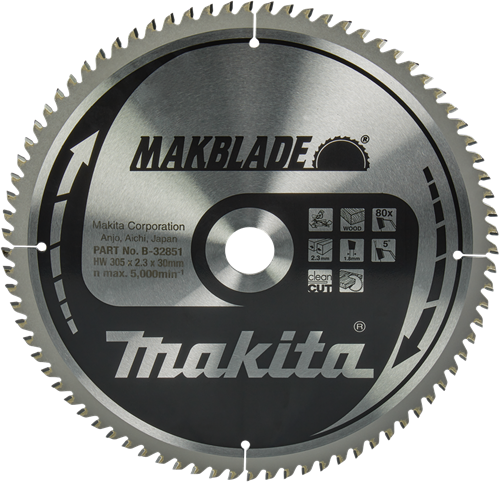 Makita sägeblatt holz 305x30x2,3 80t 5g - b-32851
