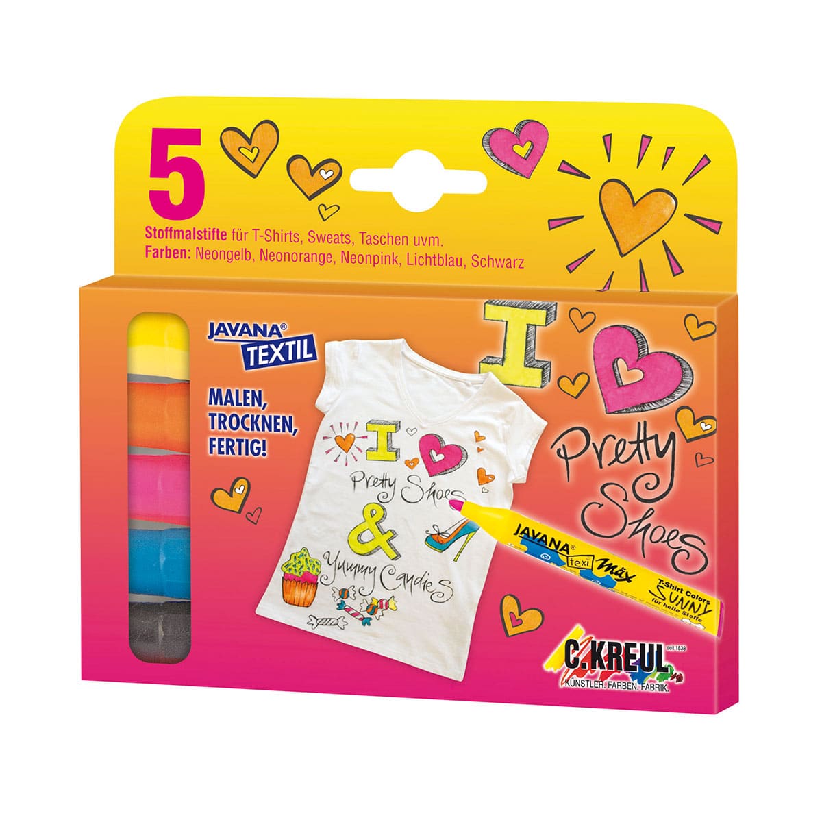Javana Texi Max Sunny Textielstift 5 Neonfarben