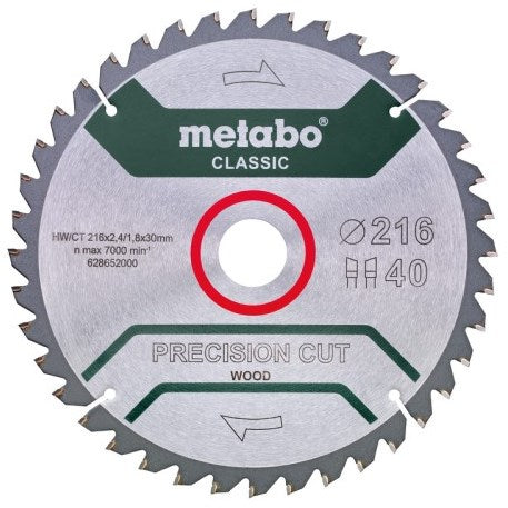 Metabo Zubehör Kreissägeblatt | Präzisionsschnitt-Klassiker | 216x30mm | z40 wz 5° neg b - 628652000