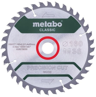 Metabo Zubehör Kreissägeblatt | Präzisionsschnitt-Klassiker | 160x20mm | z36 wz 10° - 628278000