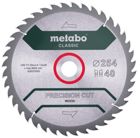 Metabo Zubehör Kreissägeblatt | Präzisionsschnitt-Klassiker | 254x30mm | z40 wz 20° - 628325000