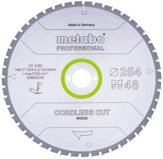 Metabo Zubehör Sägeblatt Akku Holz schneiden - Profi, 254x30 Z48 WZ 5°neg - 628692000