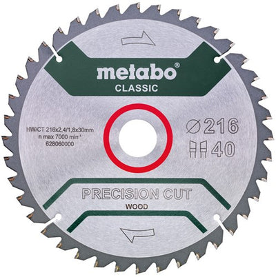 Metabo Kreissägeblatt Präzisionsschnitt HW CT ø 216 mm, 40 WZ 5° - 628060000