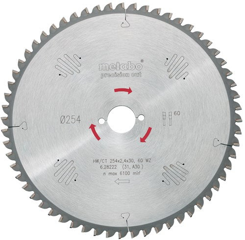 Metabo Zubehör Metabo Kreissägeblatt Präzisionsschnitt HW CT ø 254 mm, 40t WZ 20° - 628059000