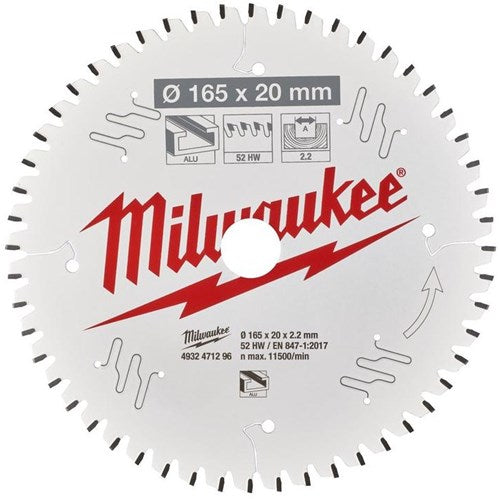 Milwaukee Zubehör Kreissägeblatt P Alu165x20x2,2x52tf neg. - 4932471296
