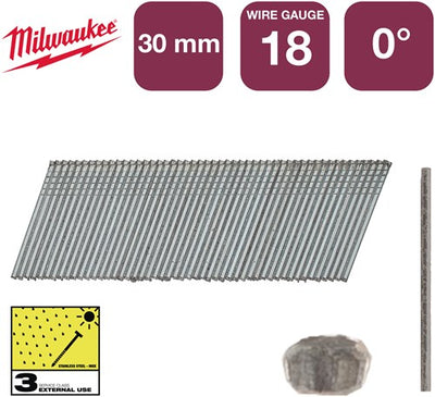 Milwaukee Zubehör Nägel Brad Edelstahl 18g 30mm sc3 | 5.000 Stück - 4932492560