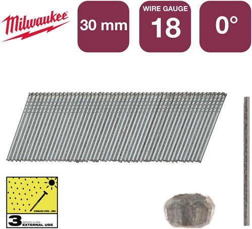Milwaukee Zubehör Nägel Brad Edelstahl 18g 30mm sc3 | 5.000 Stück - 4932492560