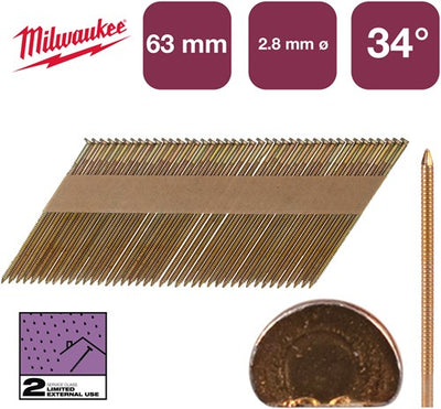 Milwaukee Zubehör Nägel D-Kopf 34° 63x2,8mm RS G SC2 | 2.200 Stück - 4932492607