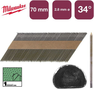 Milwaukee Zubehör Nägel D-Kopf 34° 70mm RS B SC1 | 2.200 Stück - 4932492601