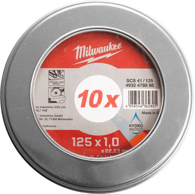 Milwaukee Cut.w Pro+ SCS 41 125 x 1,0 mm Metallbox – 10 Stück Trennscheibe Metall Pro+ SCS41 125 x 1 mm dünn 10 Stück in Metallbox – 4932478998