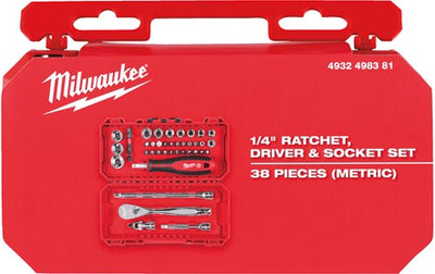Milwaukee Steckschlüsselsatz und Ratsche | 1 4 vier flach™ | 38-teilig | Packout-Ready-Box – 4932498381