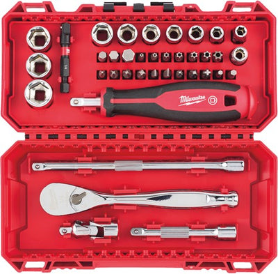 Milwaukee Steckschlüsselsatz und Ratsche | 1 4 vier flach™ | 38-teilig | Packout-Ready-Box – 4932498381