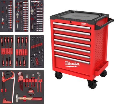 Milwaukee Werkzeugwagen gefüllt | Toolguard™ | 27 69 cm | Universalwerkzeuge (131 Stück) - 4932499182