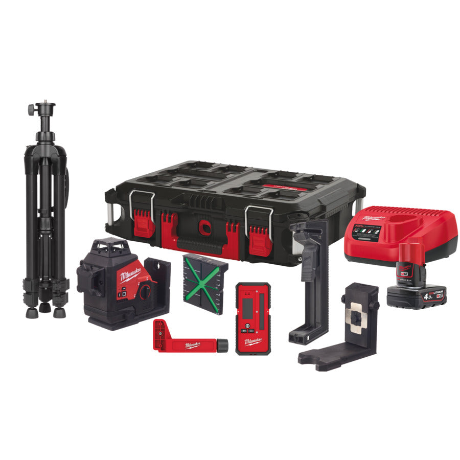 Milwaukee m12 3plkit-401p | dreidimensionaler Laser | mit 3 grünen 360°-Laserkreisen | 4933478960 - 4933478960