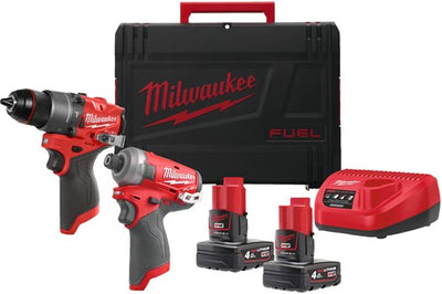 Milwaukee m12 fpp2e2-402x | Kraftstoff-Powerpack 12 V in HD-Box mit M12 FPD2 und M12 FQID (2x 4,0-Ah-Akku + C12-C-Ladegerät) – 4933480594