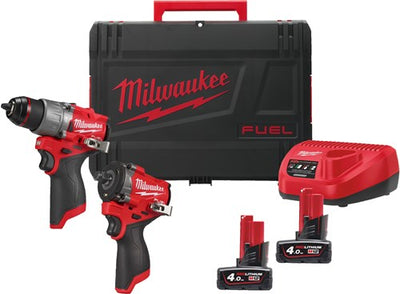 Milwaukee m12 fpp2x2-402x m12 Kraftstoff-Kraftpaket | M12 FPD2, M12 FCIWF12G3, 2 x M12 B4, 1 x C12C-Ladegerät, 1 x HD-Box – 4933498741