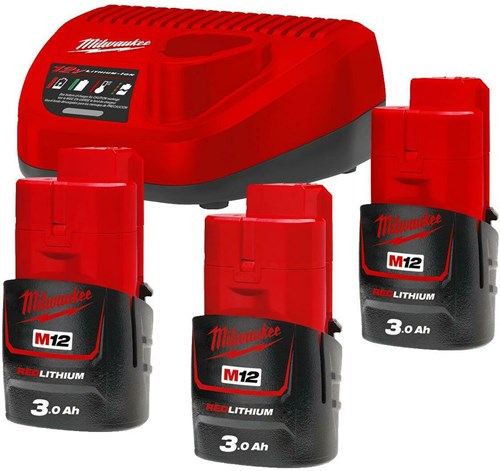 Milwaukee m12 nrg-303 | M12-Batteriesatz 12 V (3x 3,0-Ah-Batterie + C12-C-Ladegerät) – 4933459207