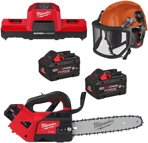 Milwaukee m18 fpp1opl2-802 Akku-Kettensägen-Set | 1x M18 FTHCHS30-0 Akku-Kettensäge + 1x Bolt200 Helm + 1x Bolt Gesichtsschutz + 1x Bolttm HP Gehörschutz – 4933500230